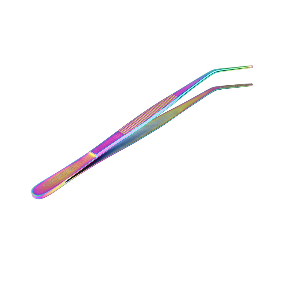 O'Creme Oil Slick Stainless Steel Curved Tip Tweezers, 8" image 2