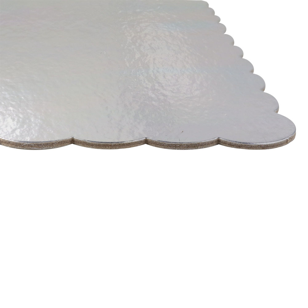 O'Creme Silver Scalloped Square Cake Board, 9-7/8" x 3/32" Thick, Pack of 5  image 2
