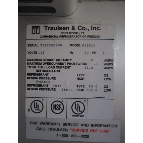 Traulsen Reach In Freezer Model # G12010 Used Very Good Condition image 7