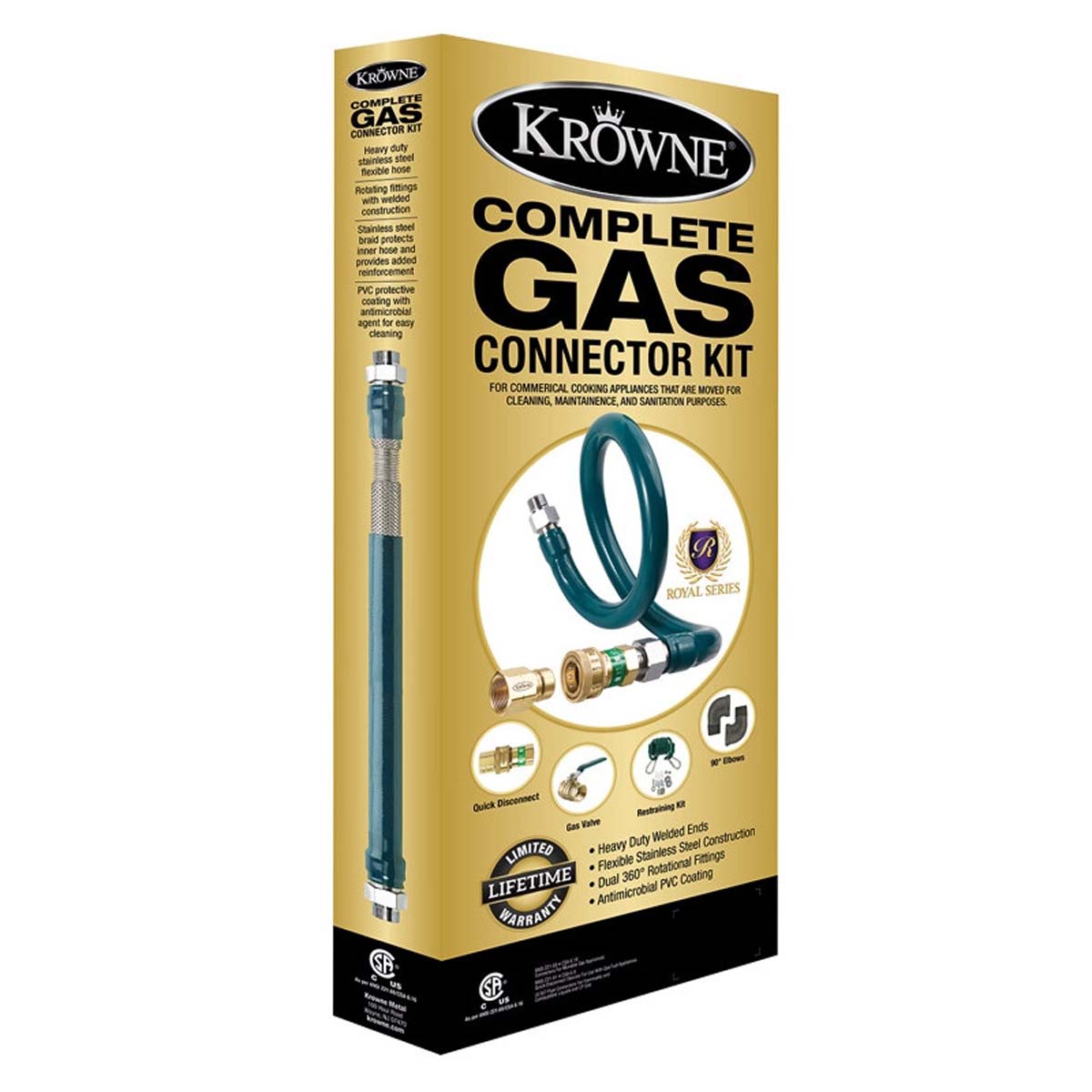 Krowne Metal M10024K2 Royal Series 1" x 24" Gas Connector Kit 2 (Gas Hose, Quick Disconnect, Restraining Kit) image 2