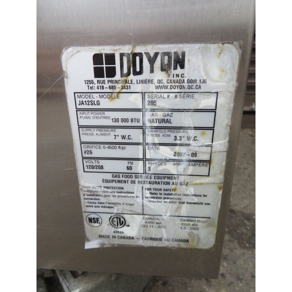 Doyon JA12SLG 38-3/8"W Jet Air Gas Double Deck Convection Oven, Used Great Condition image 4