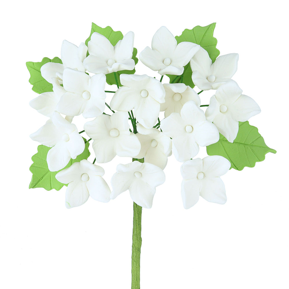 White Hydrangeas with Leaves Gumpaste Flowers - Set of 3 image 1