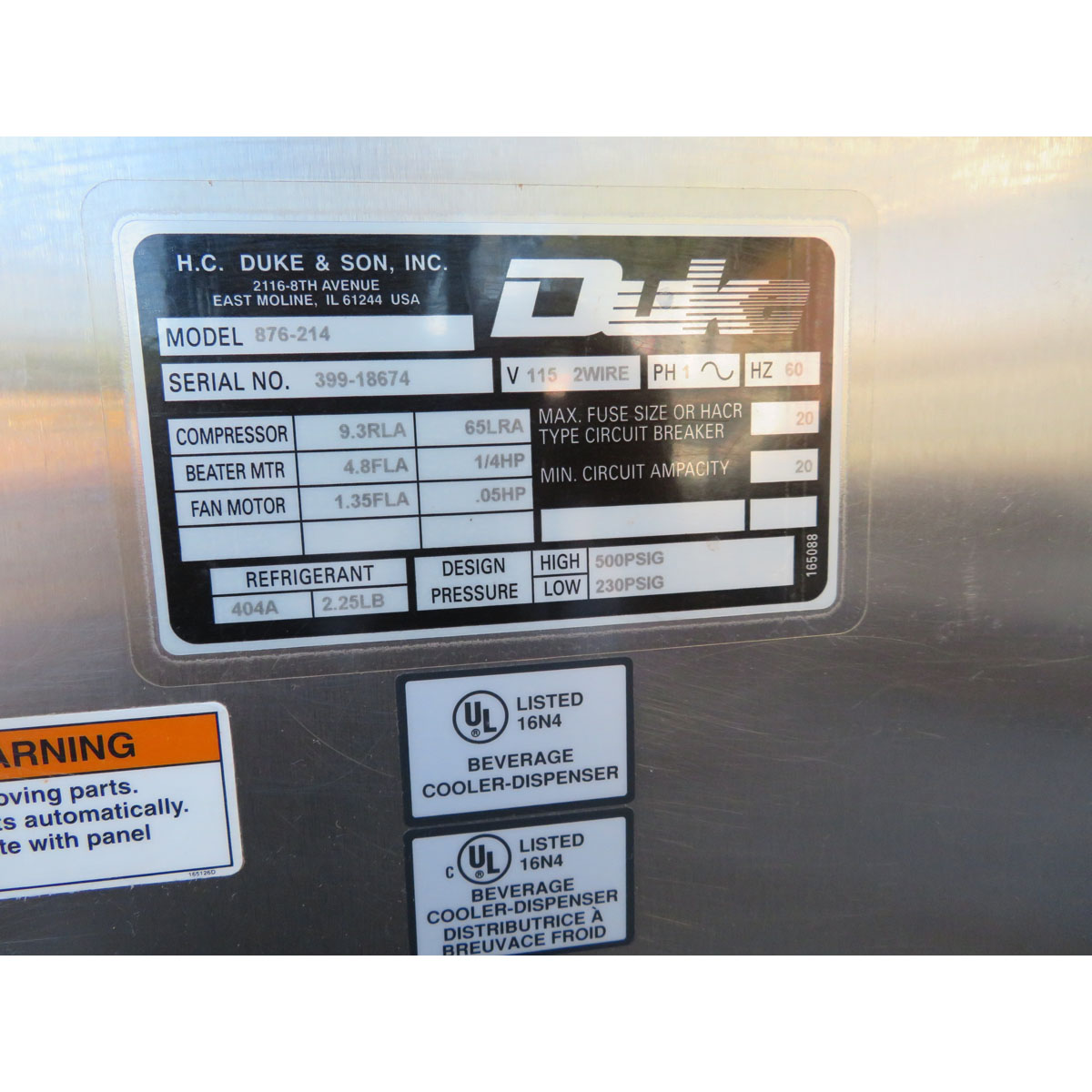 Duke 876-214 Cooler Dispenser Slush Machine, Used Very Good Condition image 2