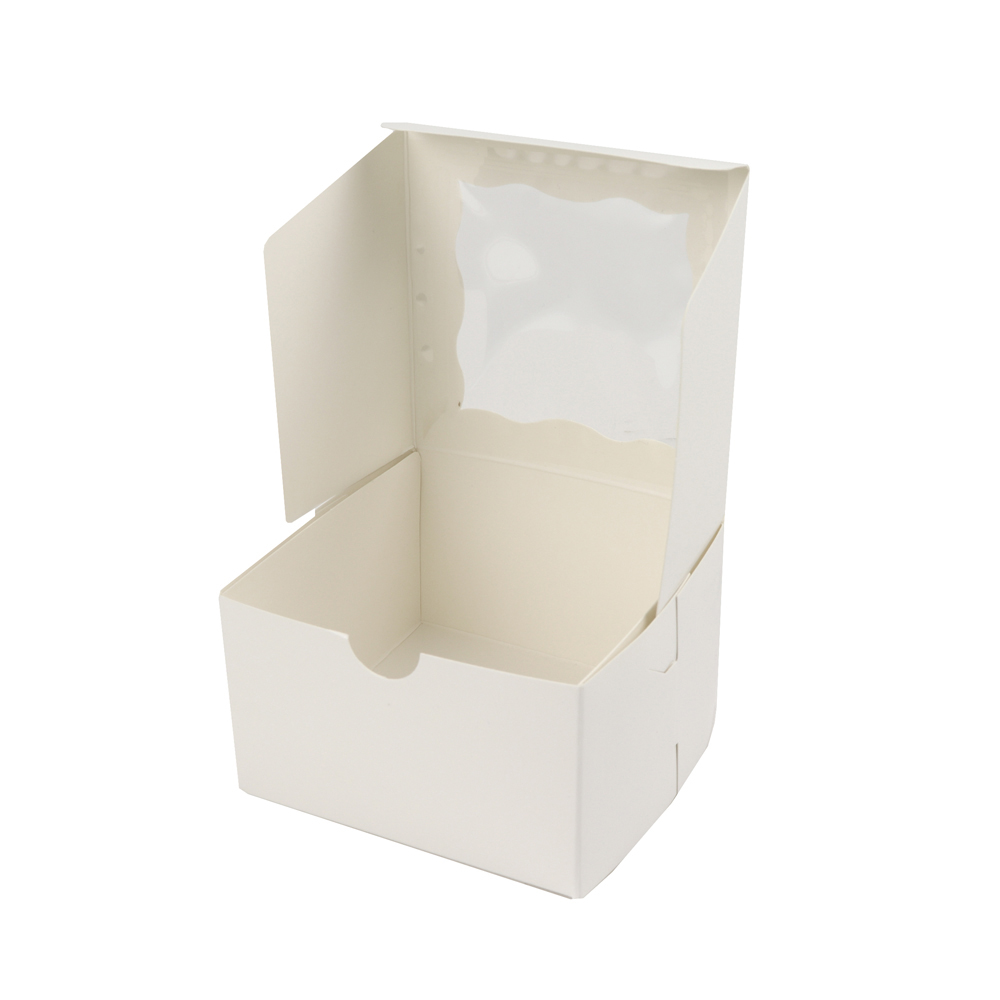 O'Creme White One Compartment Cupcake Box with Window 4" x 4" x 4" - Pack of 50 image 1
