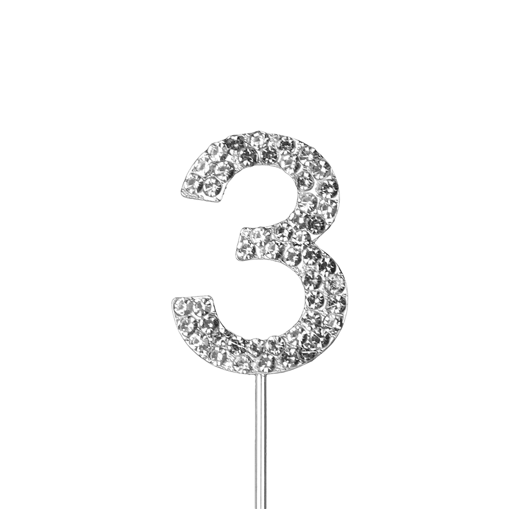 O'Creme Silver Rhinestone 'Number Three' Cake Topper image 1