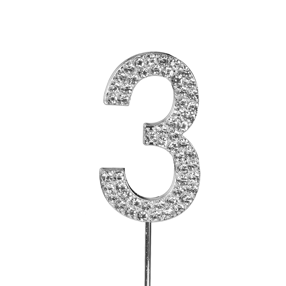 O'Creme Silver Rhinestone 'Number Three' Cupcake Topper image 1