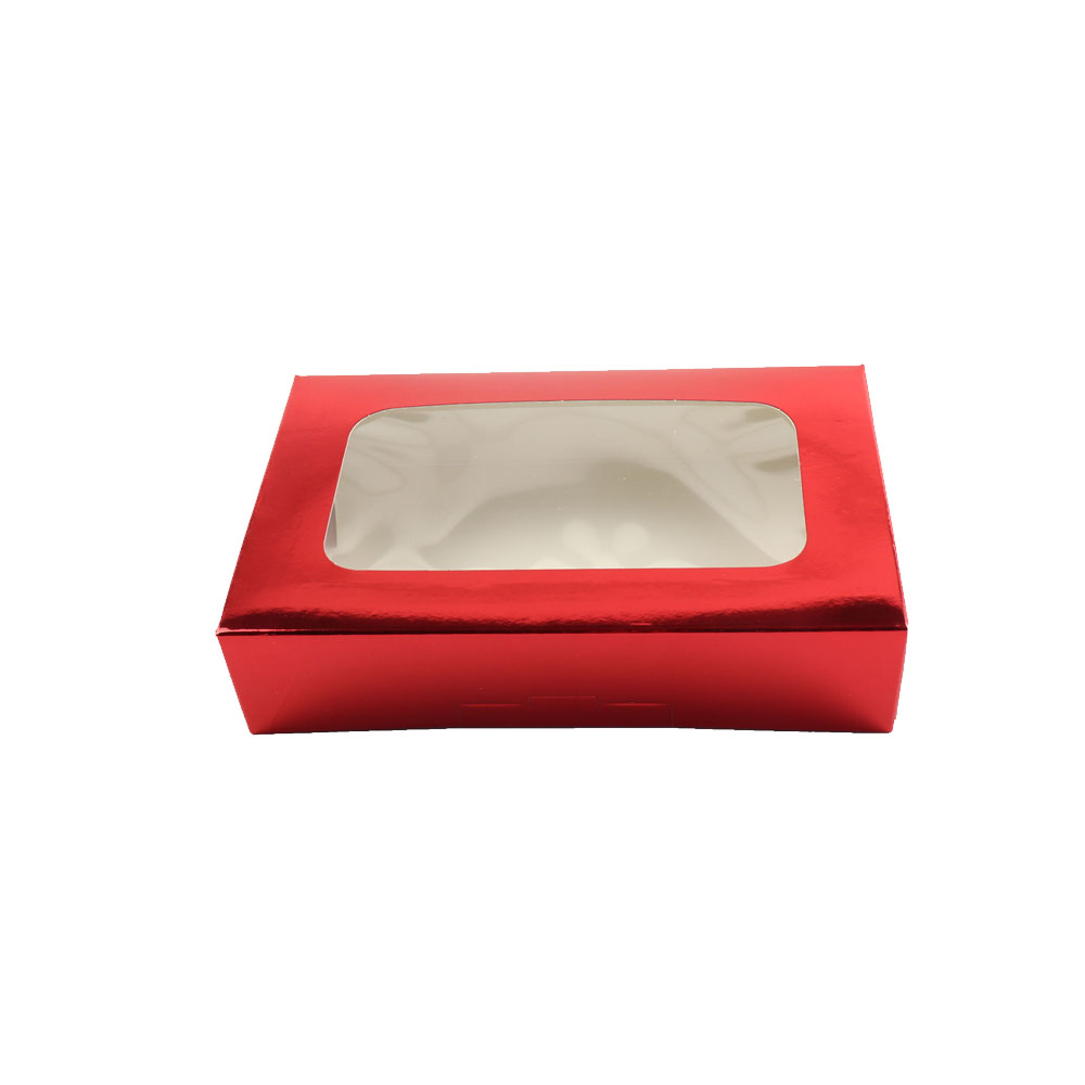 O'Creme Red Treat Box with Window, 8.5" x 5.5" x 2", Case of 200  image 1