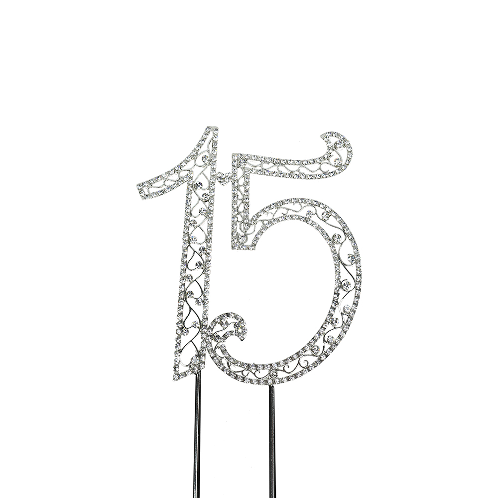 O'Creme Silver Rhinestone 'Number Fifteen' Cake Topper image 1