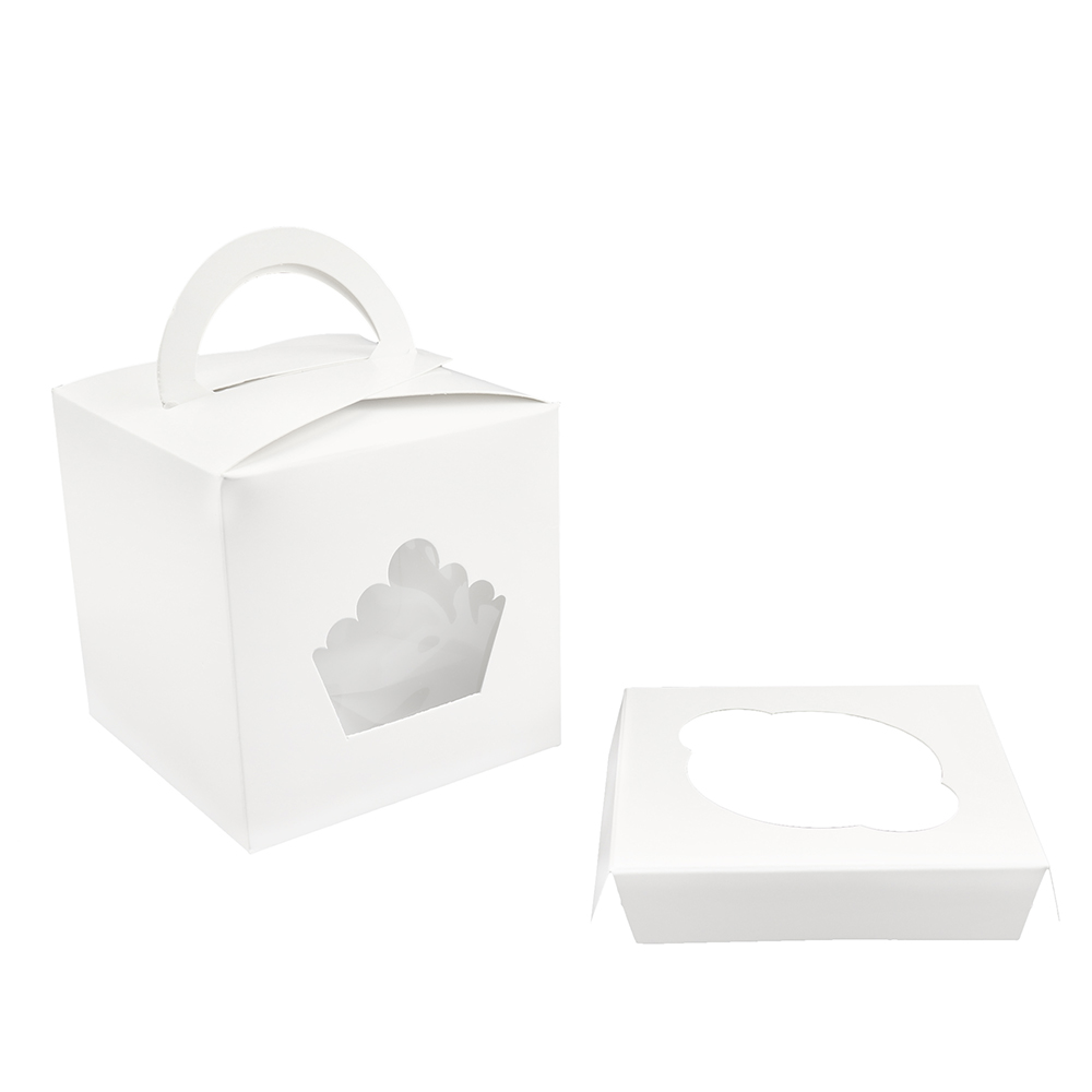 O'Creme White Cupcake Gift Box with Window, 4" x 4" x 4" - Pack of 25 image 2