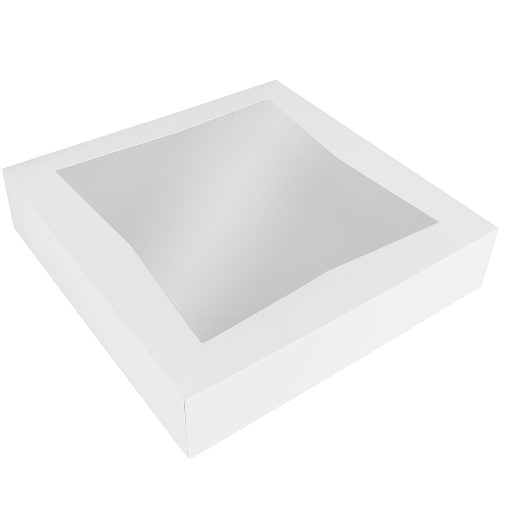 O'Creme White Cardboard Cake Box with Window, 12" x 12" x 2.7" - Pack of 5 image 1