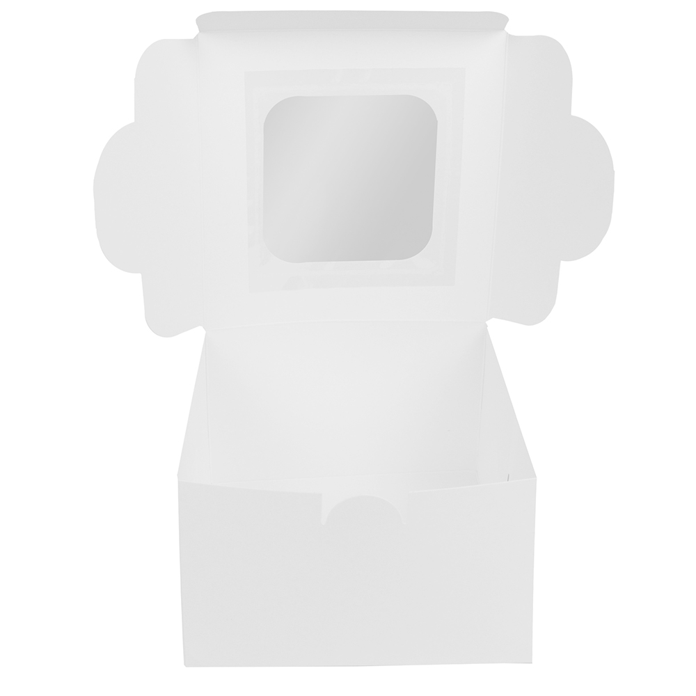 O'Creme White Cardboard Cake Box with Window, 7" x 7" x 4" - Case of 100 image 1