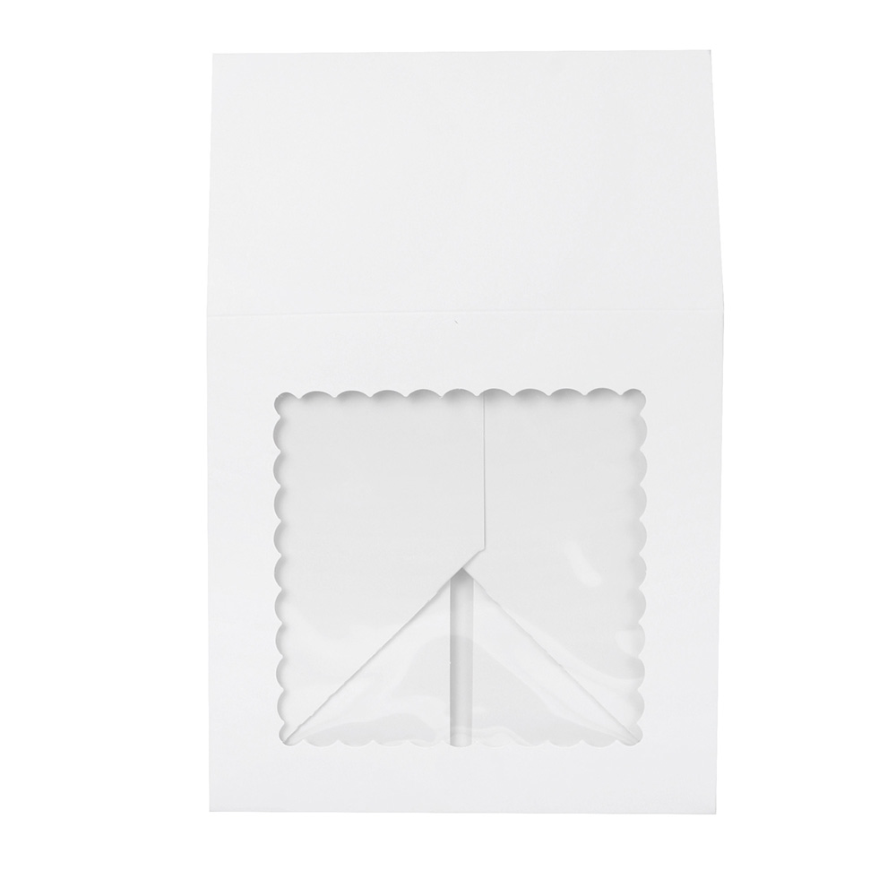 O'Creme White Cake Box with Scalloped Window, 9"x 9" x 5" High - Case of 100 image 3