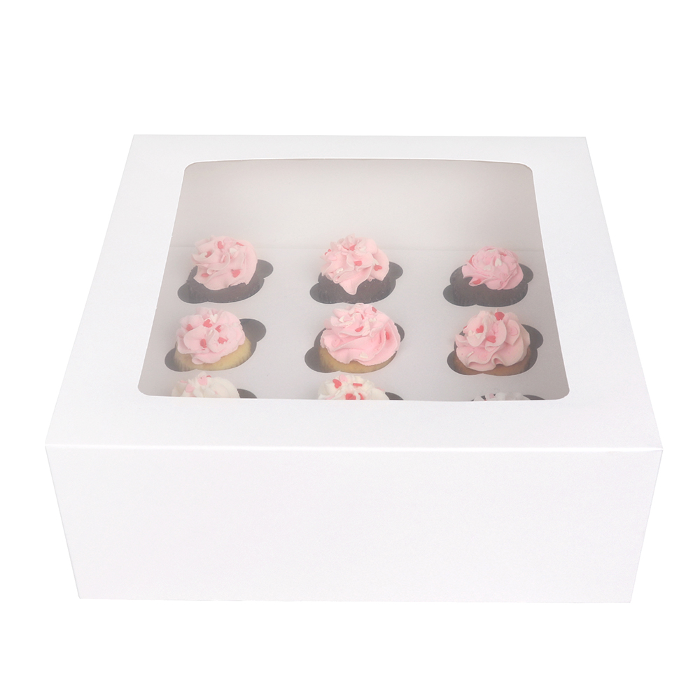 O'Creme White Window Cake Box with Cupcake Insert, 10" x 10" x 4" - Pack of 5 image 1