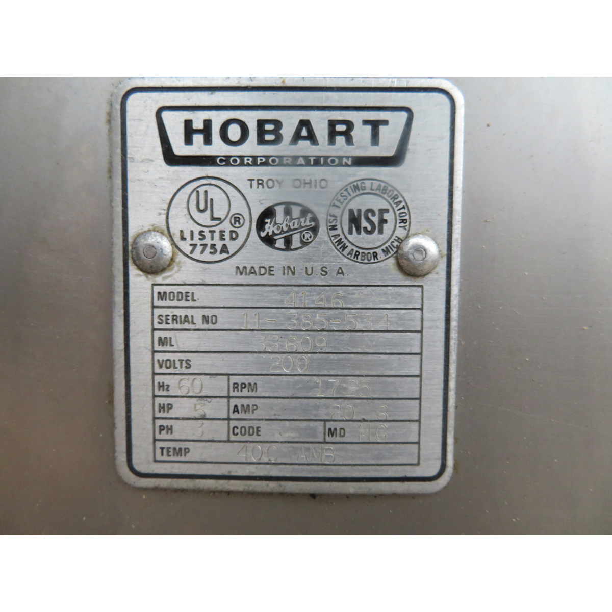 Hobart 4146 Meat Grinder 5 HP, Used Excellent Condition Butcher