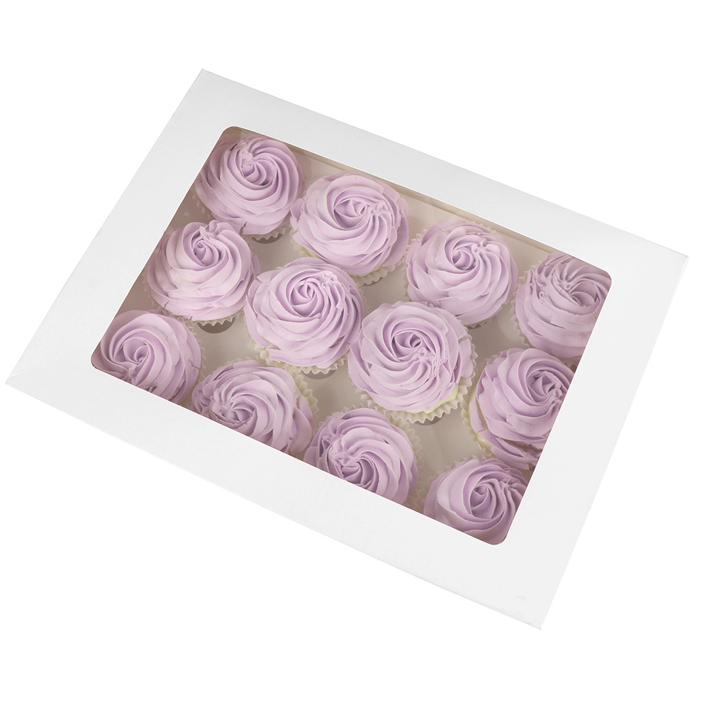 O'Creme White Window Cake Box with Cupcake Insert, 14" x 10" x 4" - Pack of 5 image 1