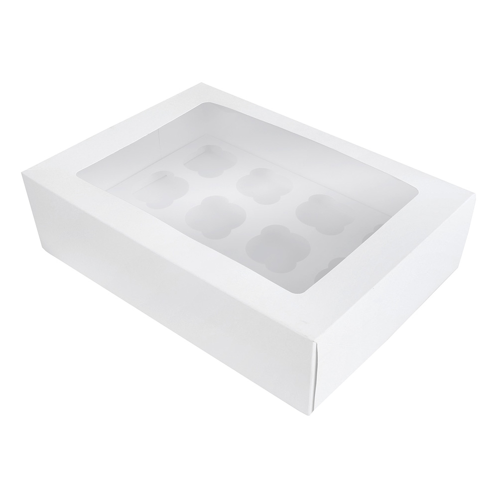O'Creme White Window Cake Box with Cupcake Insert, 14" x 10" x 4" - Pack of 5 image 4