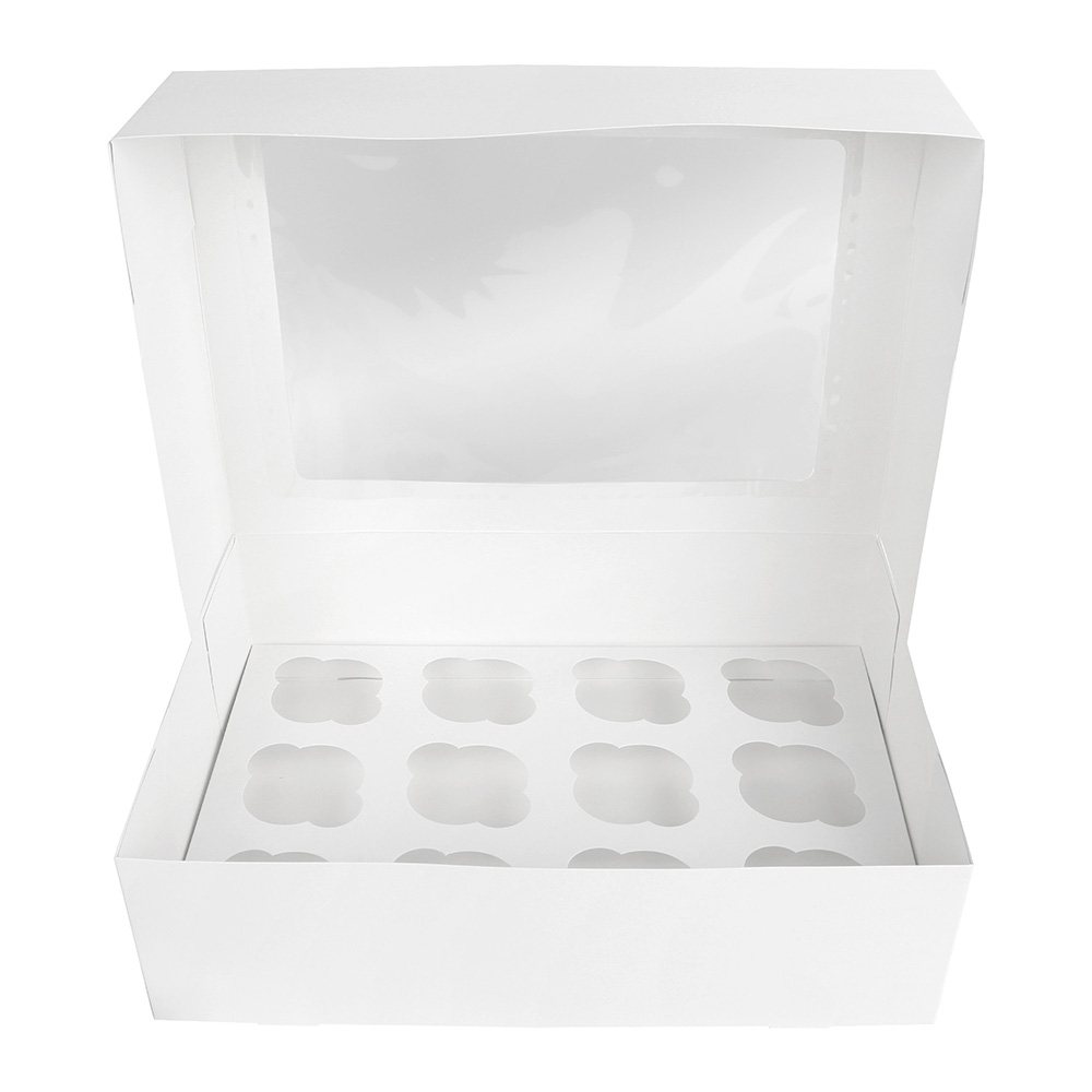 O'Creme White Window Cake Box with Cupcake Insert, 14" x 10" x 4" - Pack of 5 image 5