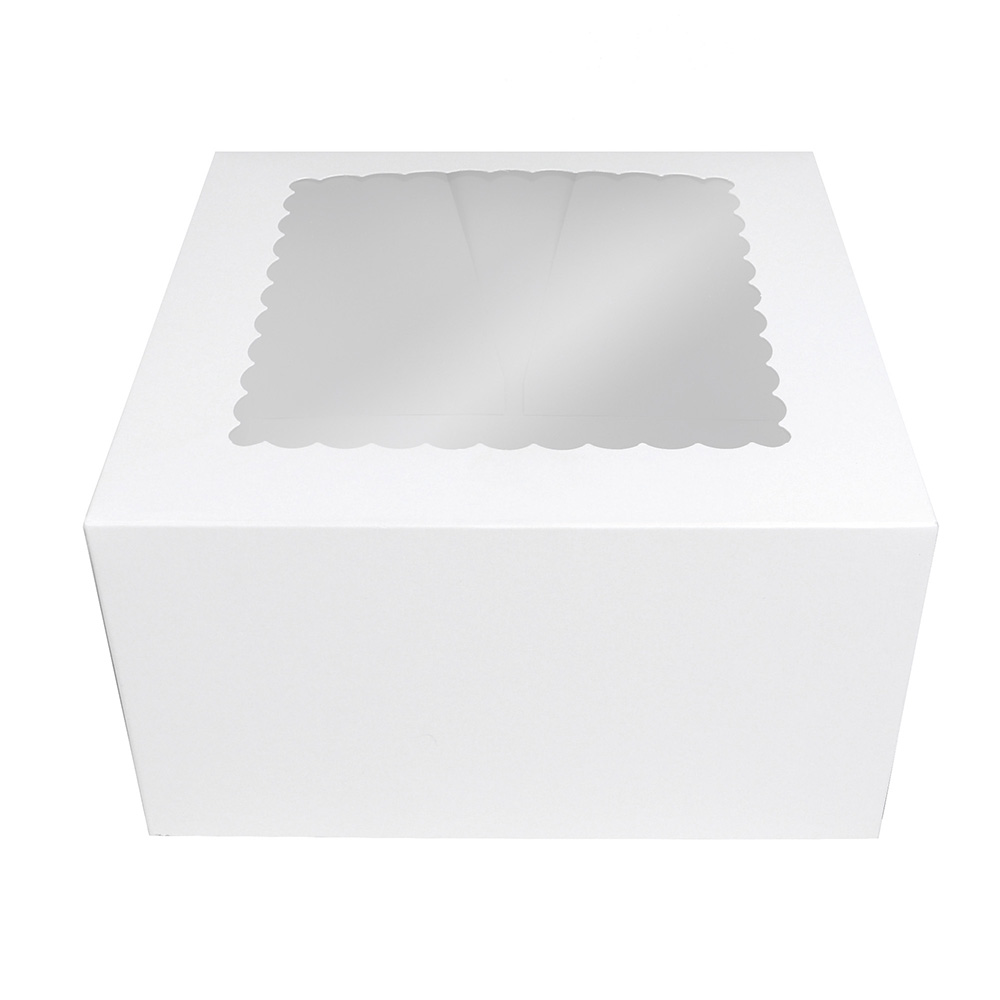 O'Creme White Cake Box with Scalloped Window, 9"x 9" x 5" High - Pack Of 5 image 1