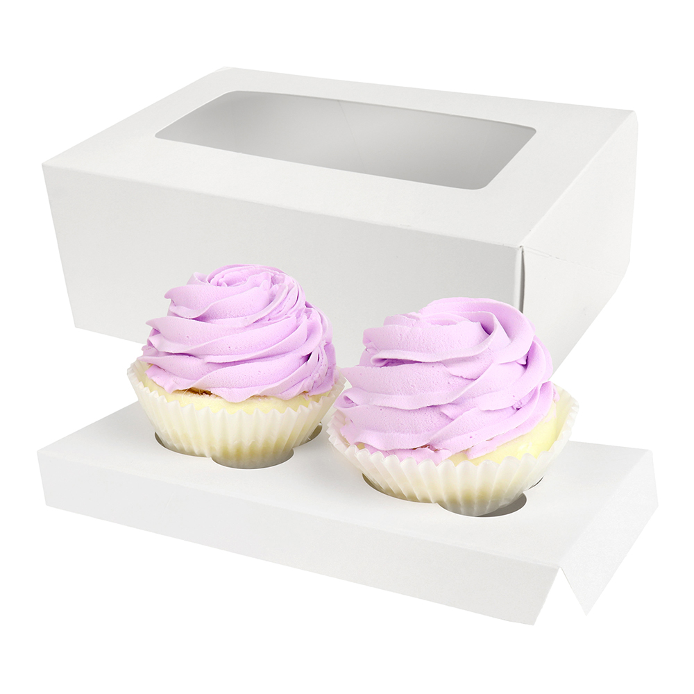 O'Creme White Window Cake Box with Cupcake Insert, 8" x 4" x 4" - Pack of 5 image 1