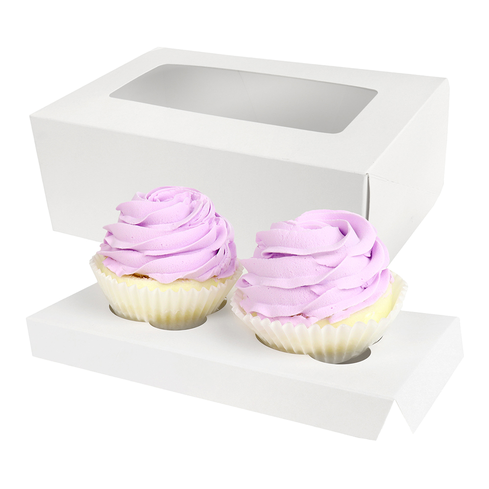 O'Creme White Window Cake Box with Cupcake Insert, 8" x 4" x 4" - Pack of 5 image 1