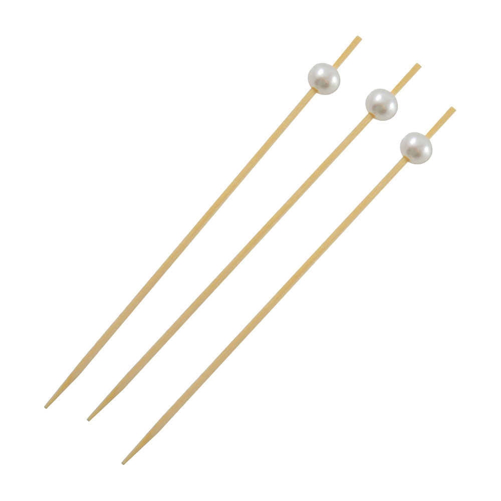 Packnwood Bijou Bamboo Pick with White Pearl, 4.75" - Pack of 100 image 1