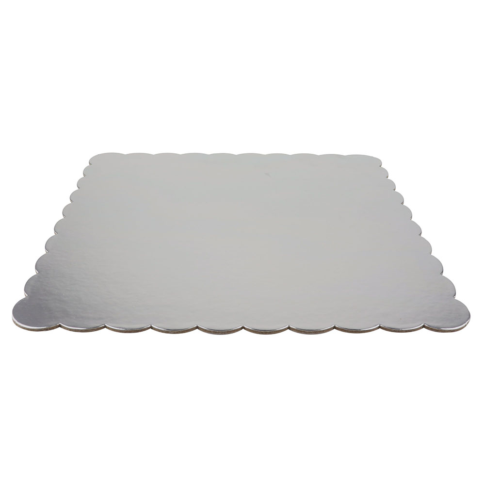 Square Silver Scalloped Cake Board, 12" x 3/32" - Pack of 5 image 1