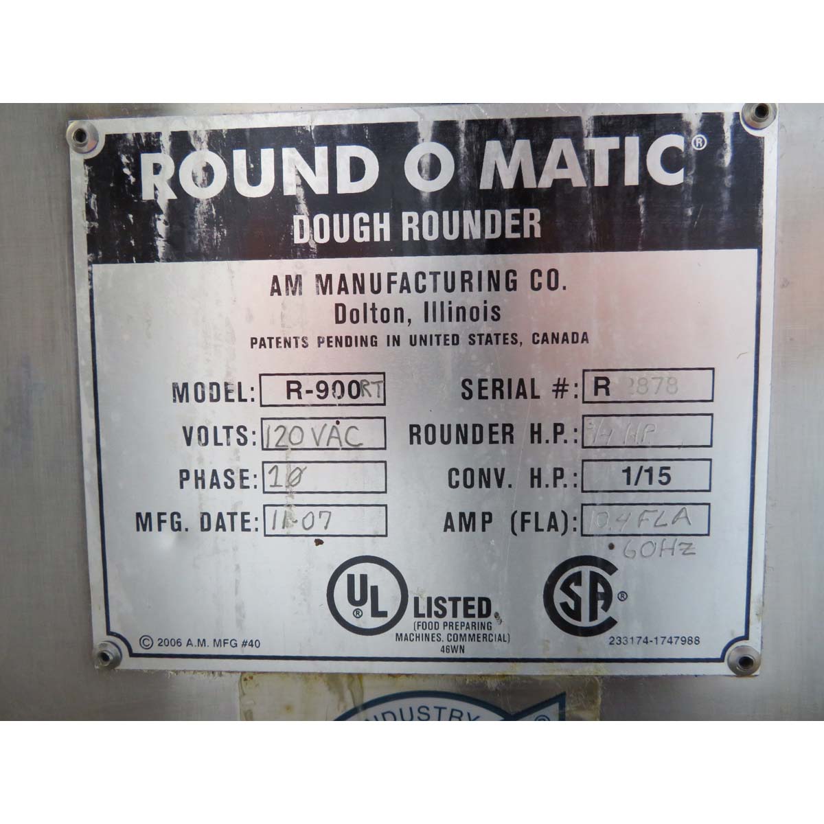 AM Manufacturing R900 Dough Rounder, Used Excellent Condition image 3