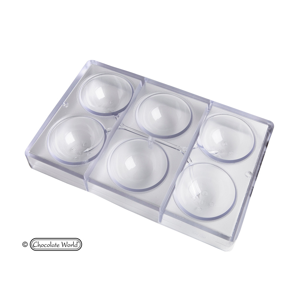 Chocolate World Clear Polycarbonate Chocolate Mold, 70mm Half Sphere, 6 Cavities image 1