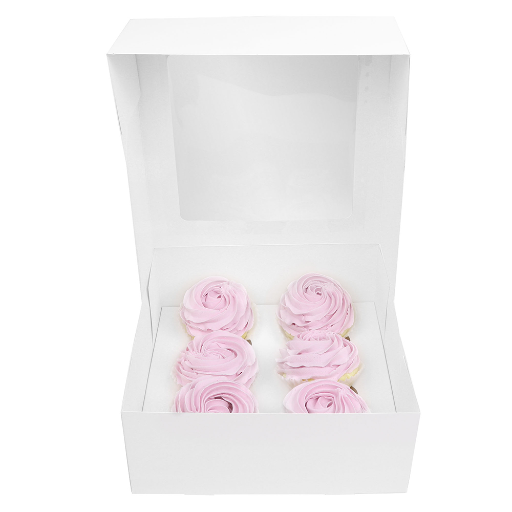 O'Creme White Window Cake Box with Cupcake Insert, 10" x 10" x 4" - Pack of 5 image 2