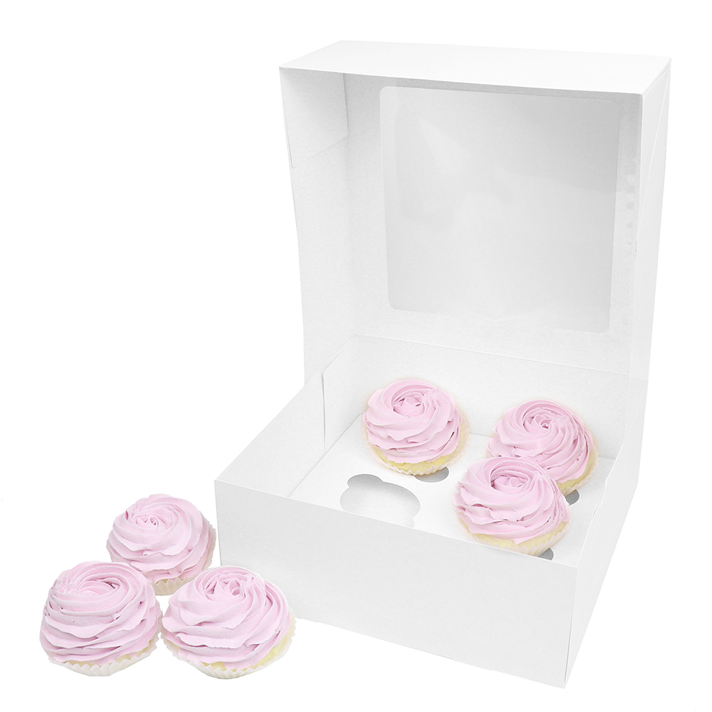 O'Creme White Window Cake Box with Cupcake Insert, 10" x 10" x 4" - Pack of 5 image 3