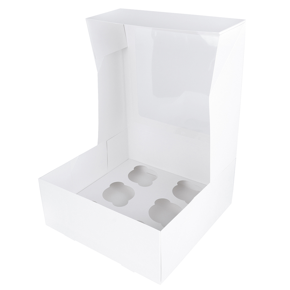 O'Creme White Window Cake Box with Cupcake Insert, 10" x 10" x 4" - Pack of 5 image 6