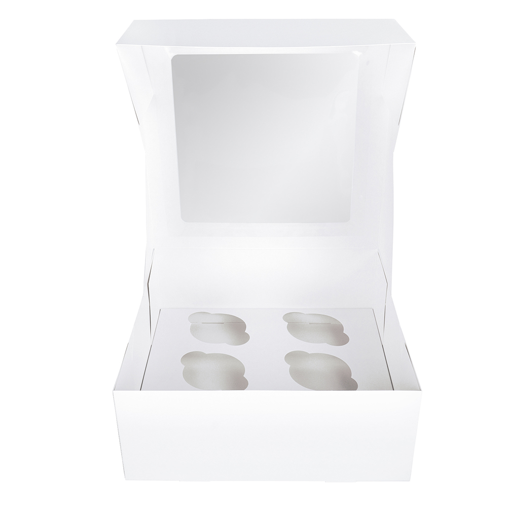 O'Creme White Window Cake Box with Cupcake Insert, 10" x 10" x 4" - Pack of 5 image 7