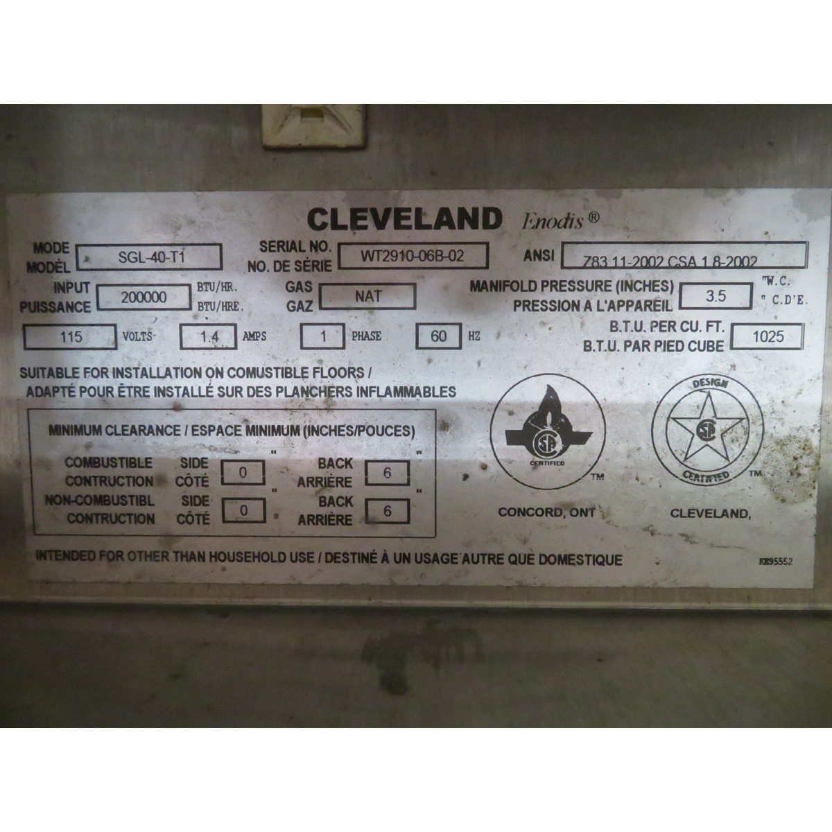 Cleveland SGL-40-T1 40 Gal. Gas Braising Pan Tilt Skillet, Used Great Condition image 6