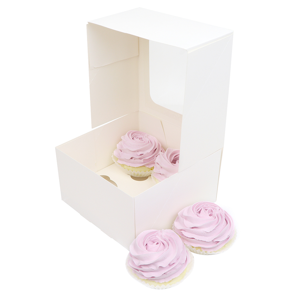 O'Creme White Cupcake Box with Window and Insert, 7" x 7" x 4", Pack of 5 image 2