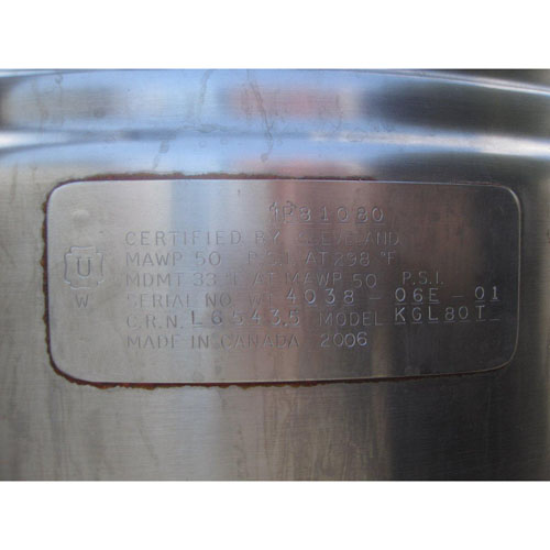 Cleveland Steam Jacketed Kettle Self Contained 80 Gal kettle Model # KGL 80T Used Excellent Condition image 2
