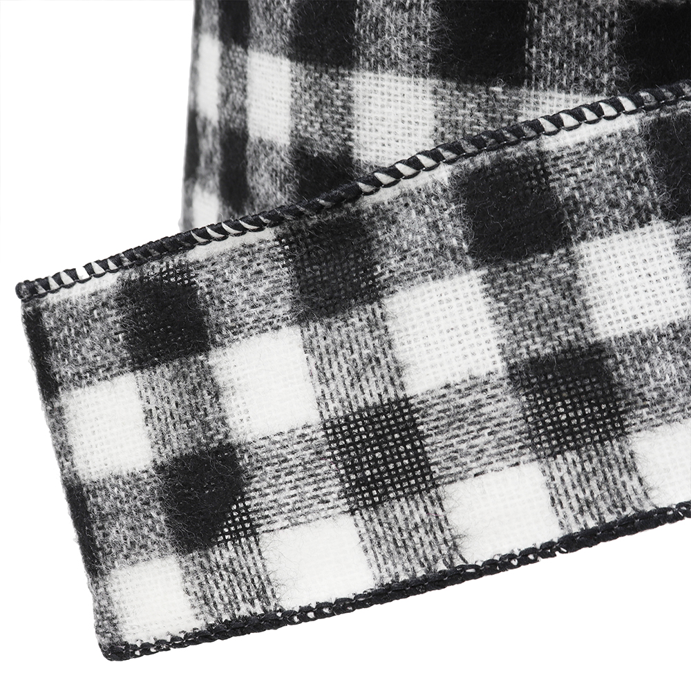 Buffalo Plaid Black & White Wired Ribbon, 2-1/2" Wide, 25 Yards image 1