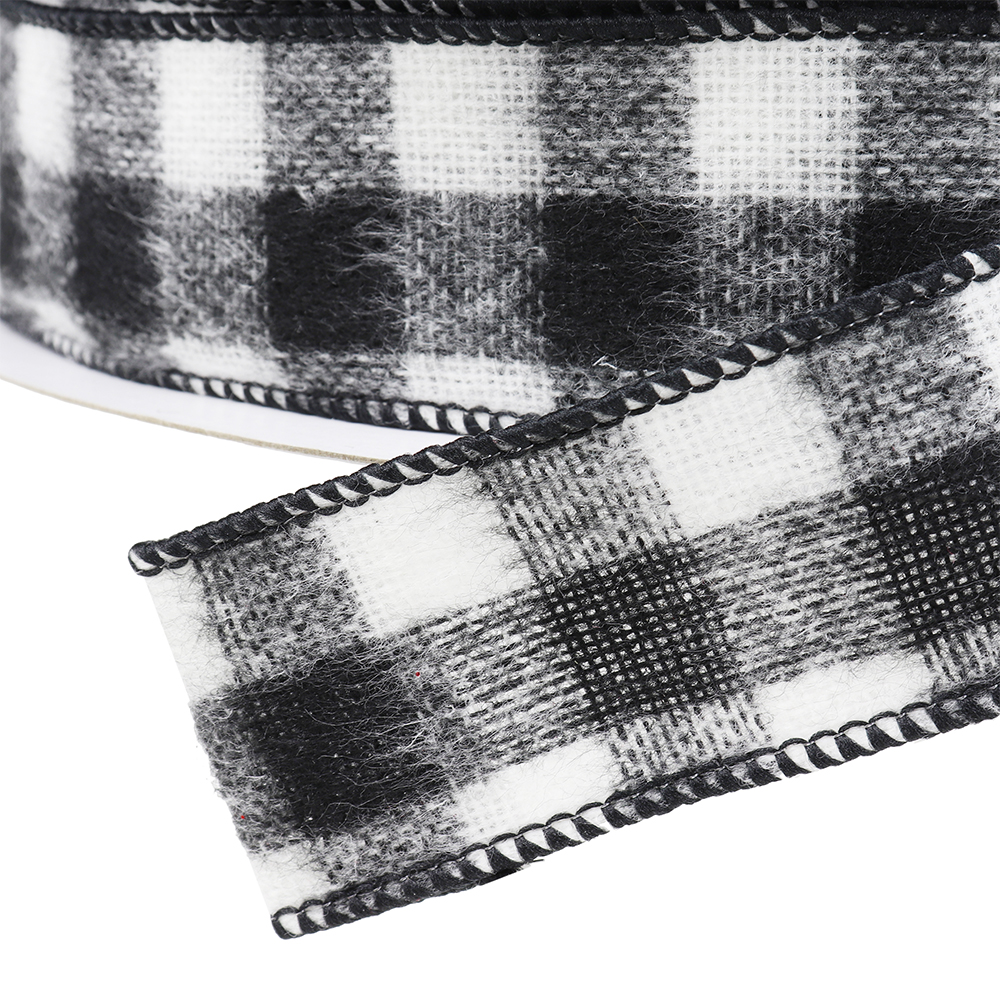 Buffalo Plaid Black & White Wired Ribbon, 1-1/2" Wide, 25 Yards image 1