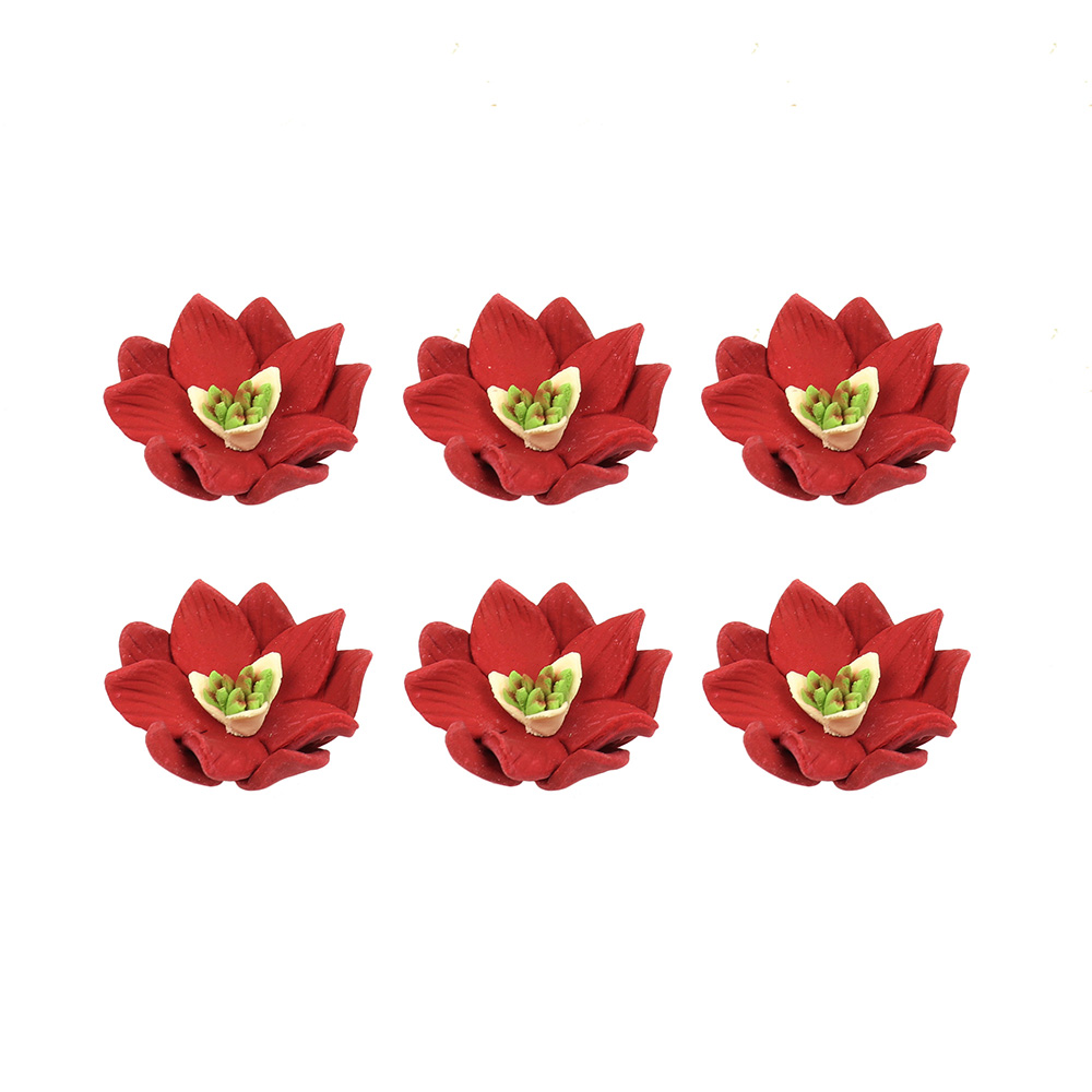 O'Creme Mini Red Poinsettia Gumpaste Flowers - Set of 6 image 1