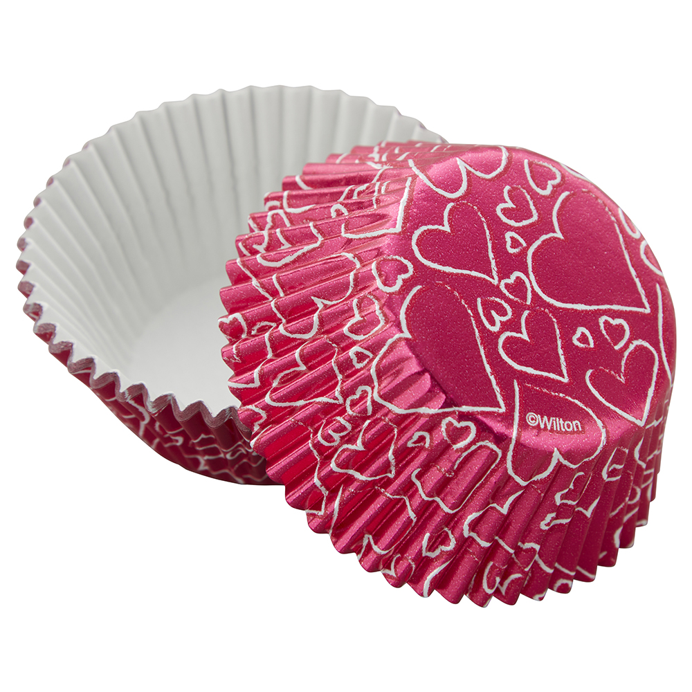 Wilton Pink Heart Valentine's Day Foil Cupcake Liners, Pack of 24 image 1