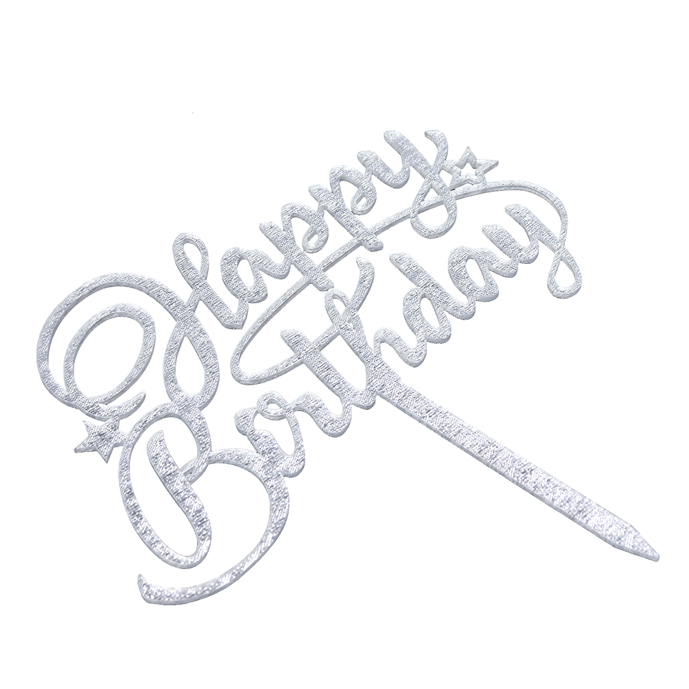 O'Creme Silver 'Happy Birthday' Cake Topper image 1