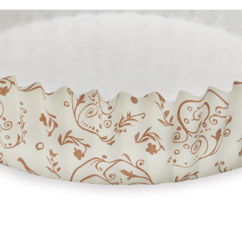 Welcome Home Brands Round Brown Blossom Ruffled Paper Baking Pan, 3.9" Bottom Dia. x 1.2" High, Case of 1500 image 1