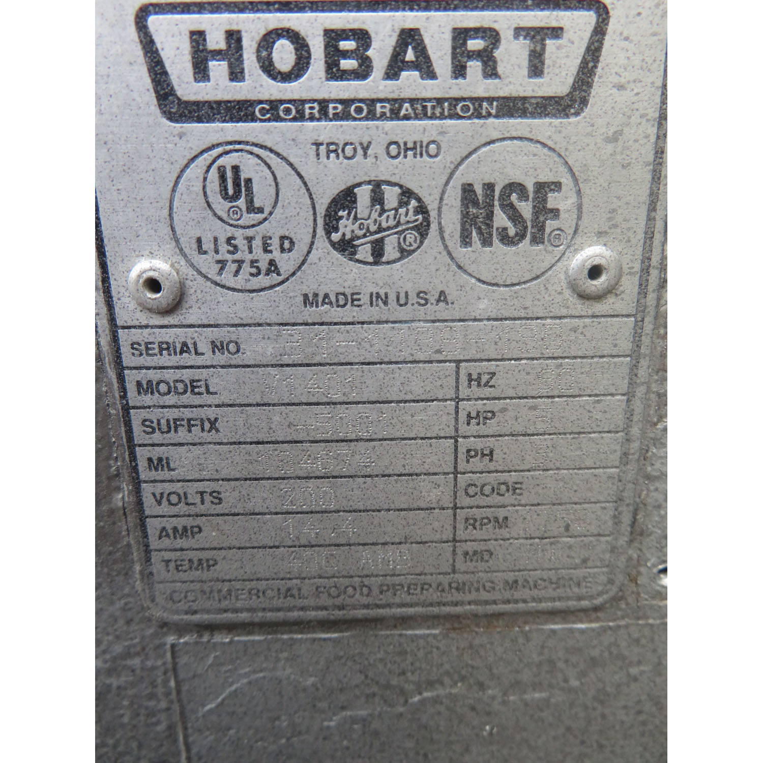 Hobart 140 Quart V1401 Mixer, Used Excellent Condition image 3