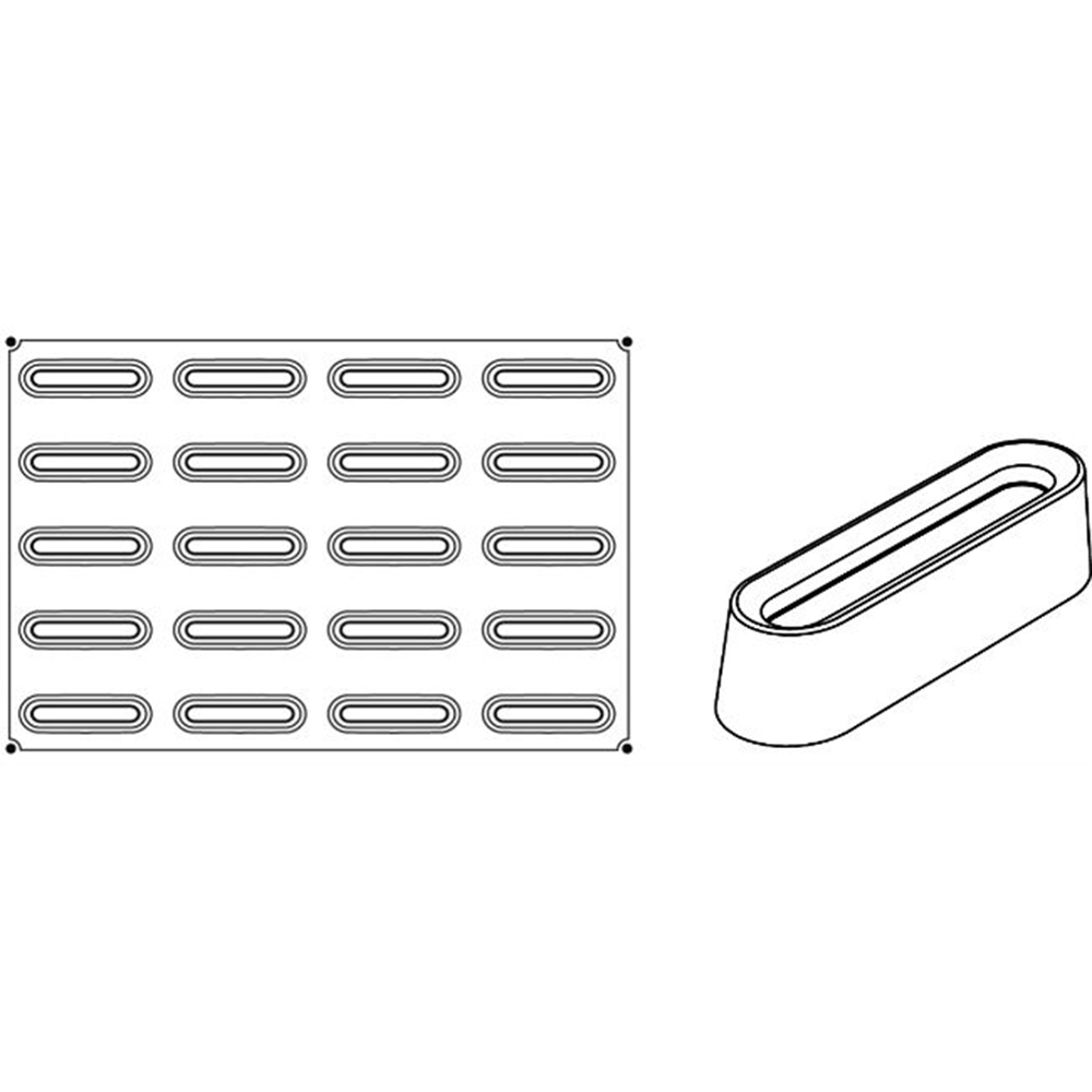 Pavoni Pavoflex Non-Stick Mold, Indented Oval 123x35mm x 32mm H., 20 Cavities image 4