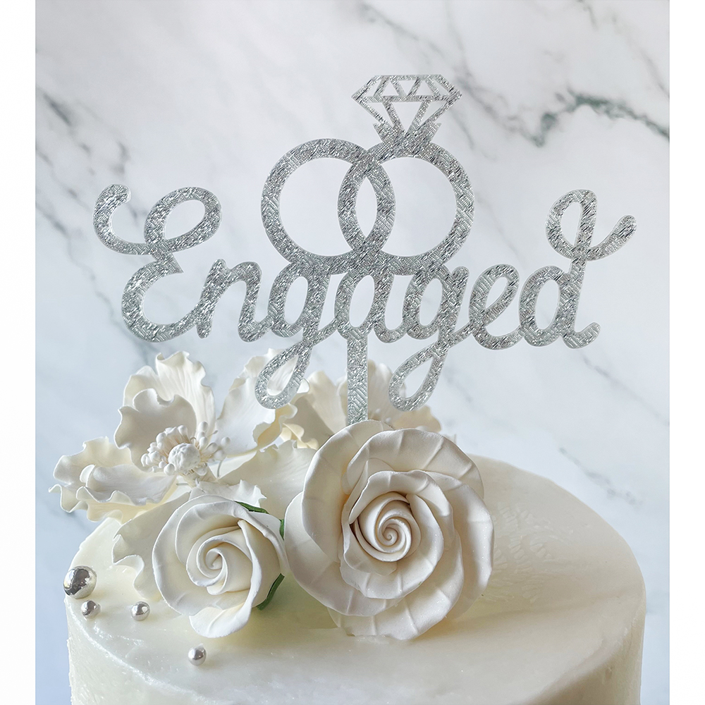 O'Creme Silver 'Engaged' Cake Topper image 1