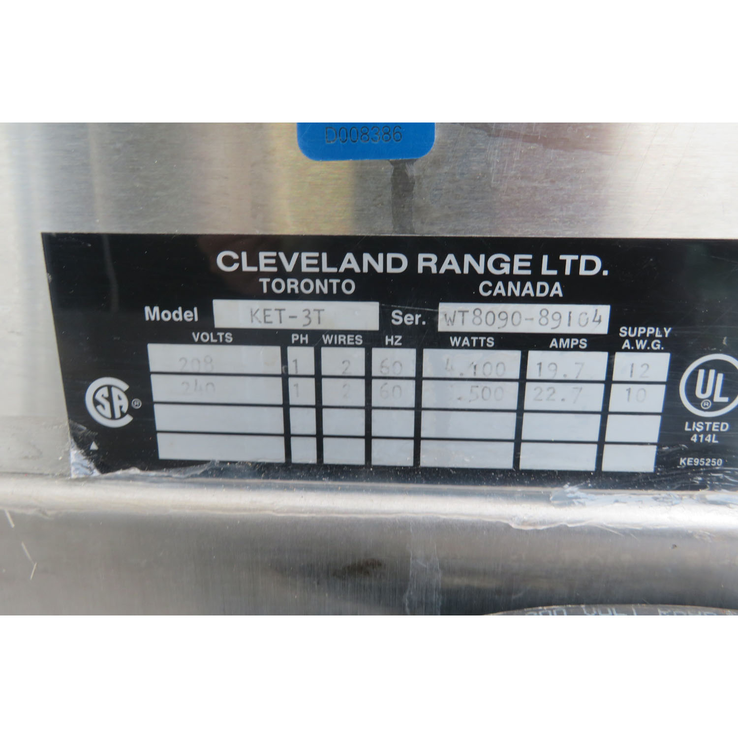 Cleveland KET-3T 3 Gallon Electric Tilt Kettle, Used Excellent Condition image 5