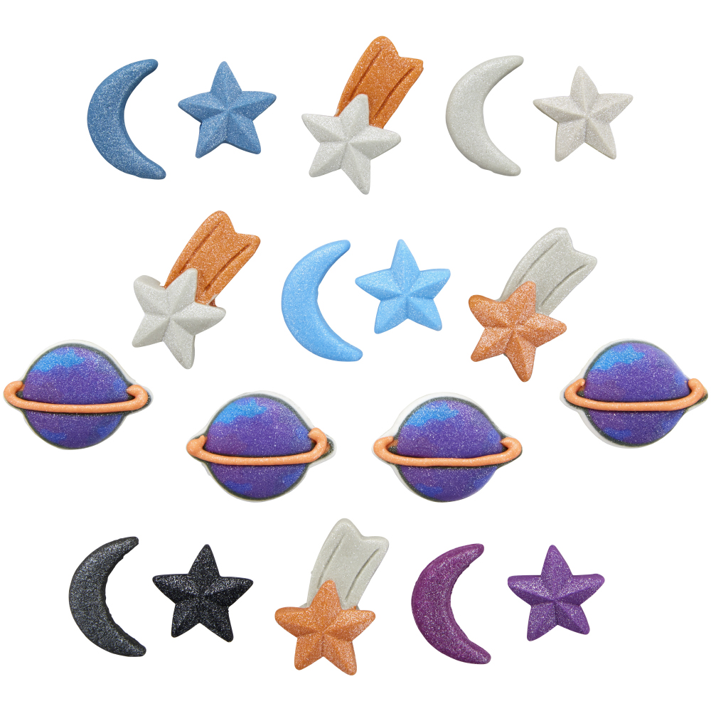 Wilton Planet, Moon, and Stars Royal Icing Decorations, Pack of 18 image 1