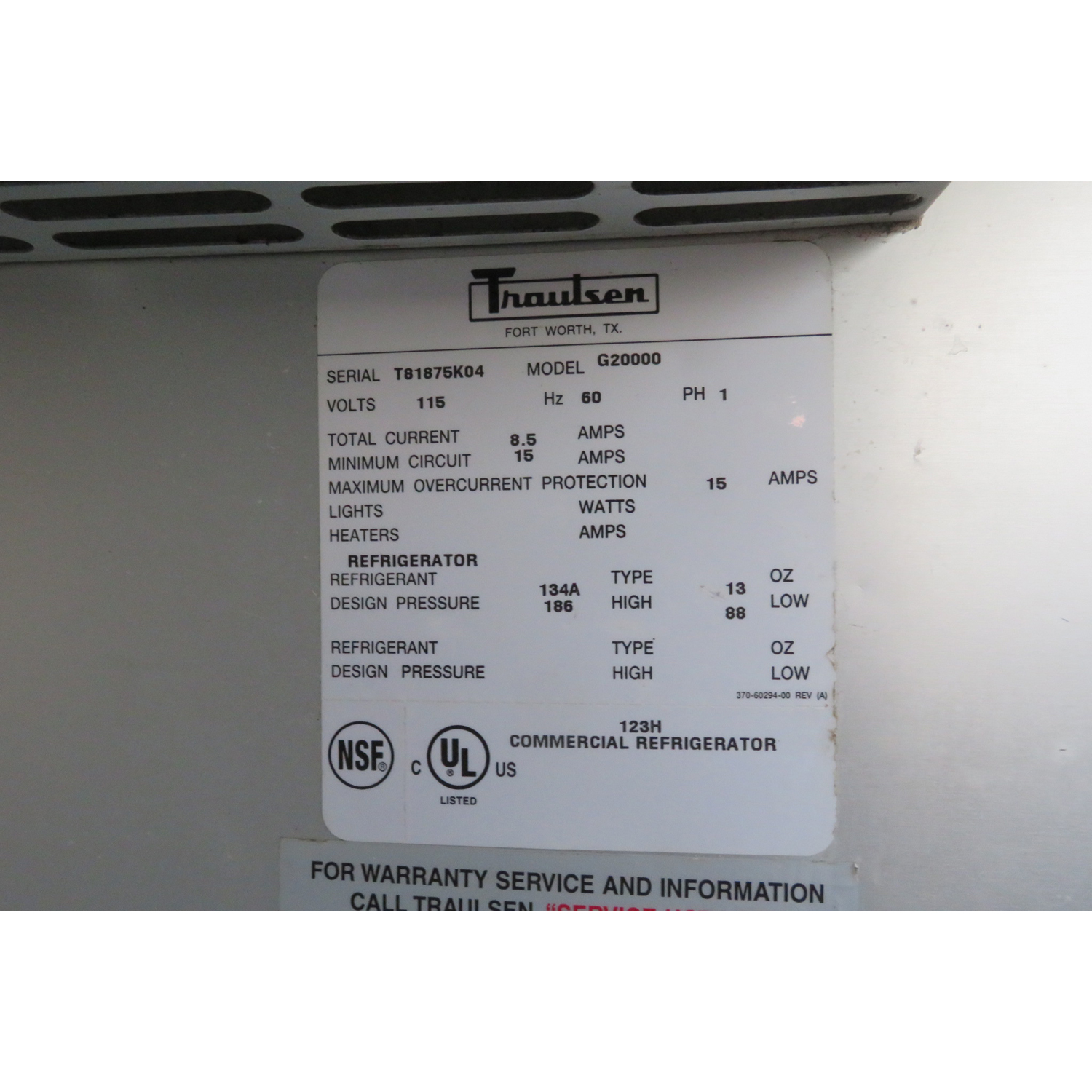 Traulsen G20000 Refrigerator 2 Section Half Door, Used Great Condition image 3