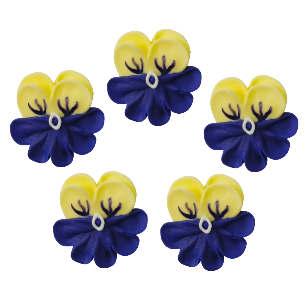 O'Creme Yellow & Blue Pansy Royal Icing Flowers, Set of 16 image 1
