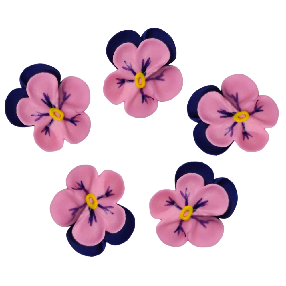O'Creme Pink with Purple Pansy Royal Icing Flowers, Set of 16 image 1