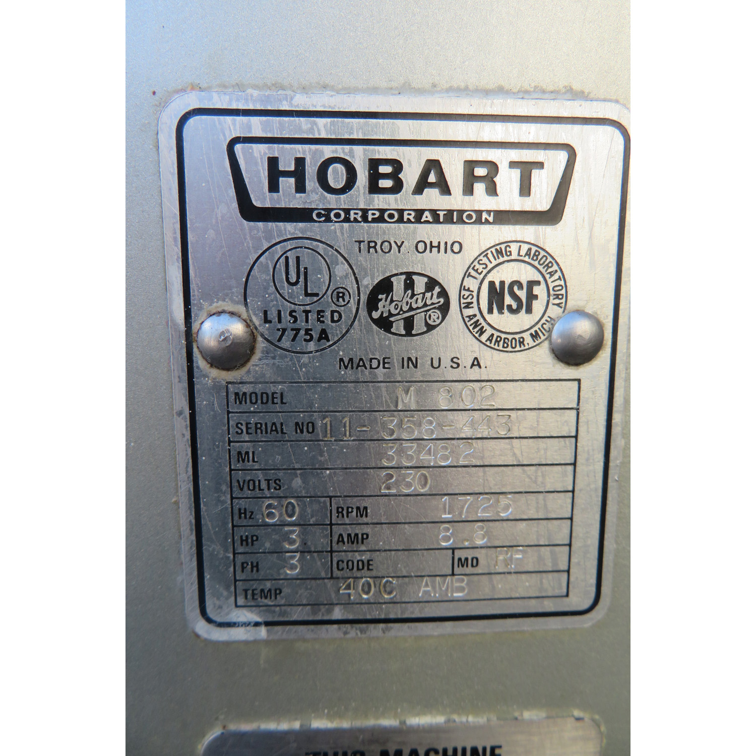 Hobart 80 Quart M802 Mixer, Used Excellent Condition image 3